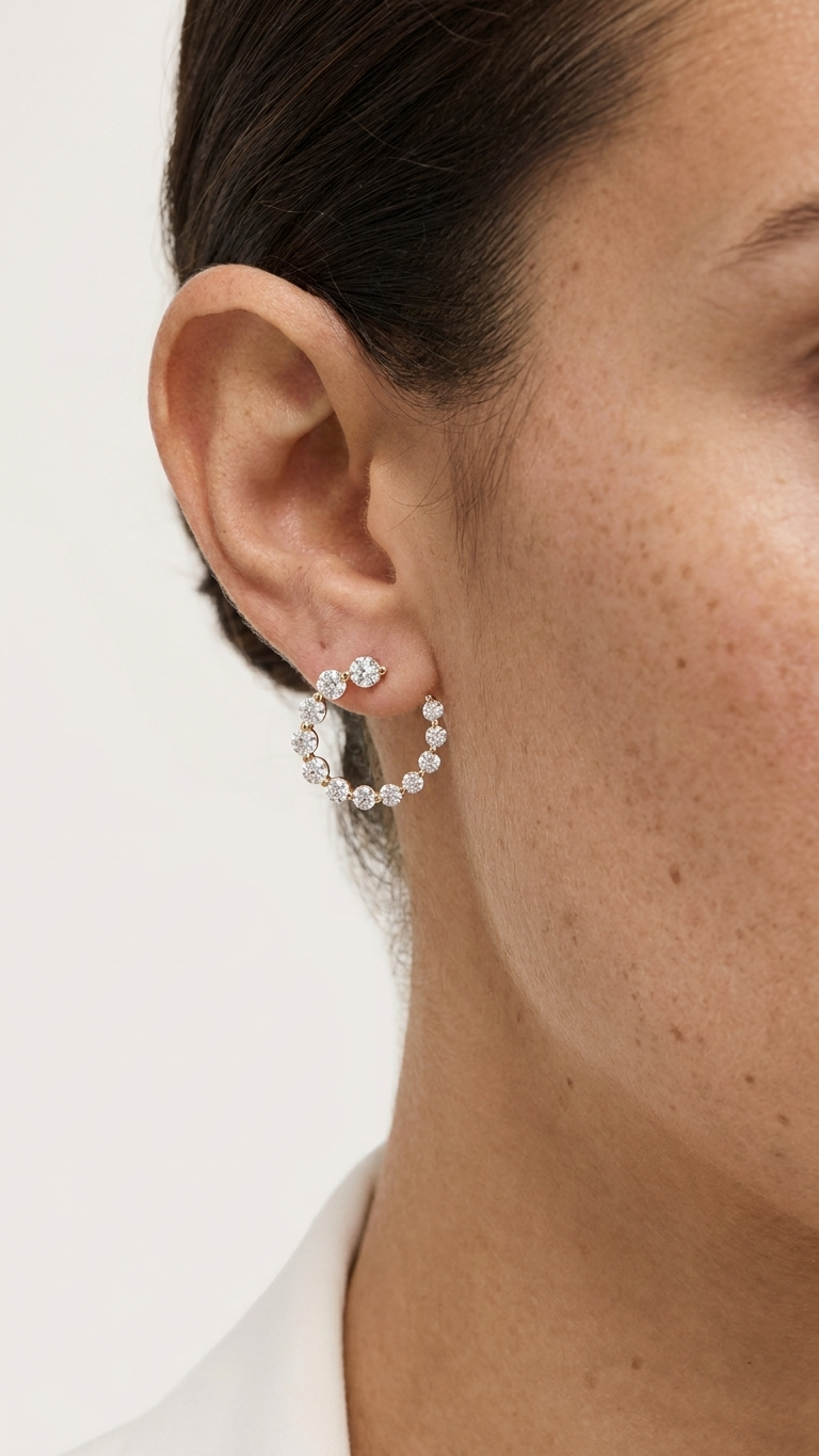 Cielle II sculptural lab grown diamond hoops, 14k gold, Luma Jewellery
