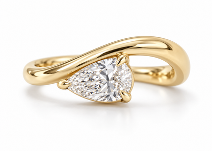 Clara Curve Wave Pear Diamond Ring in 9k Yellow Gold