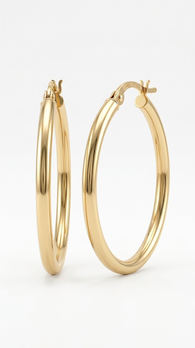 Clementine 9k yellow gold hoop earrings, large slim hoops on white, Luma Jewellery