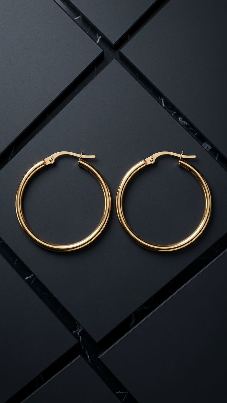 Clementine 9k yellow gold hoop earrings, styled flat lay, Luma Jewellery