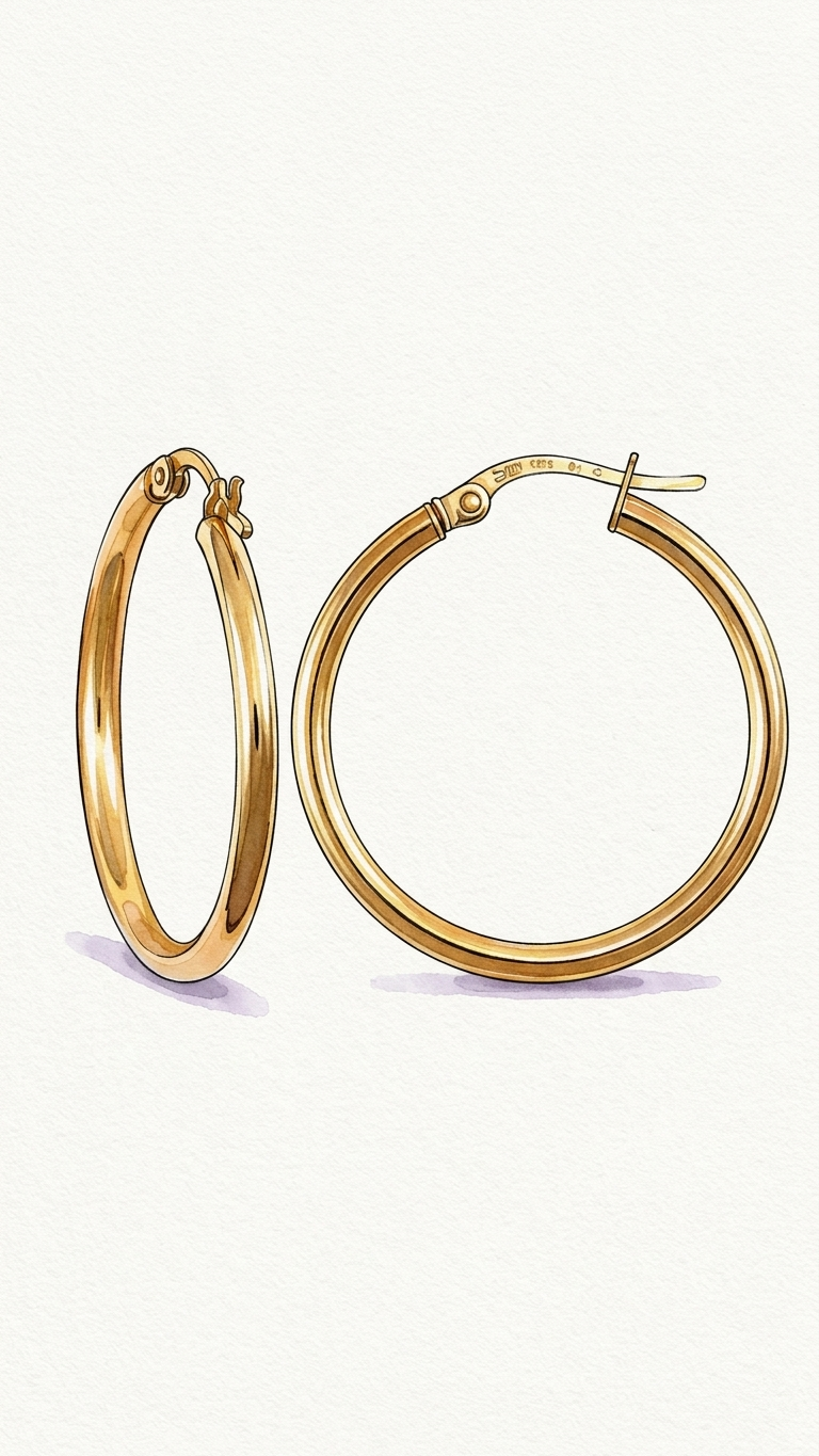 Clementine 9k yellow gold hoop earrings, front and side view, Luma Jewellery