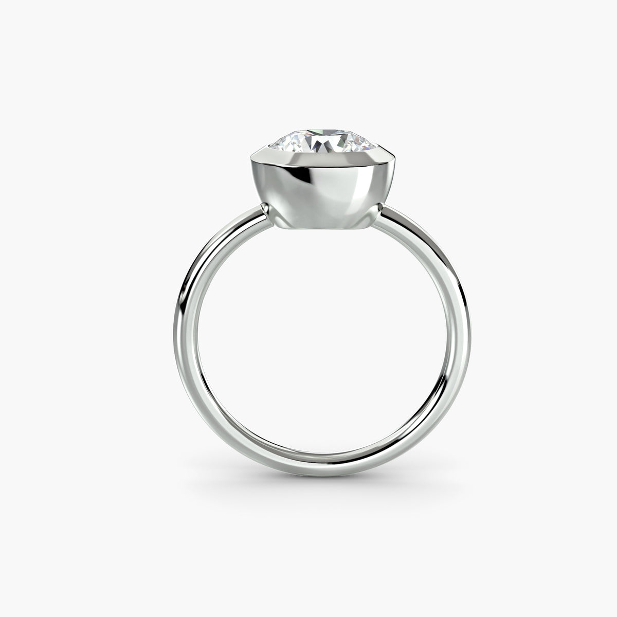 Clio solitaire engagement ring setting, round cut, platinum, Luma Jewellery