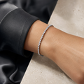 Corisande platinum under-lock Diamonds (LG) tennis bracelet worn on the wrist