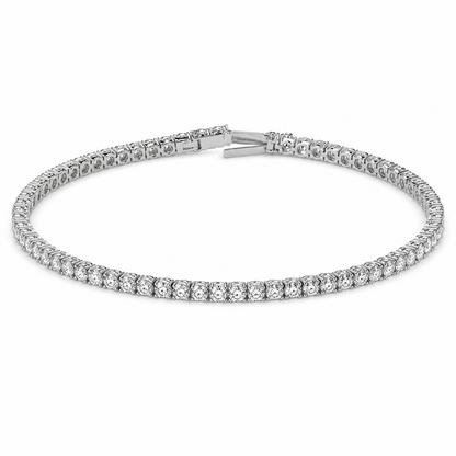 Corisande platinum under-lock Diamonds (LG) tennis bracelet with fold-under clasp on white