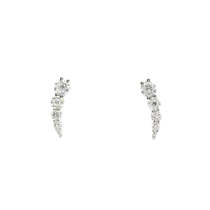 Pair of silver earrings with clear stones on a white background