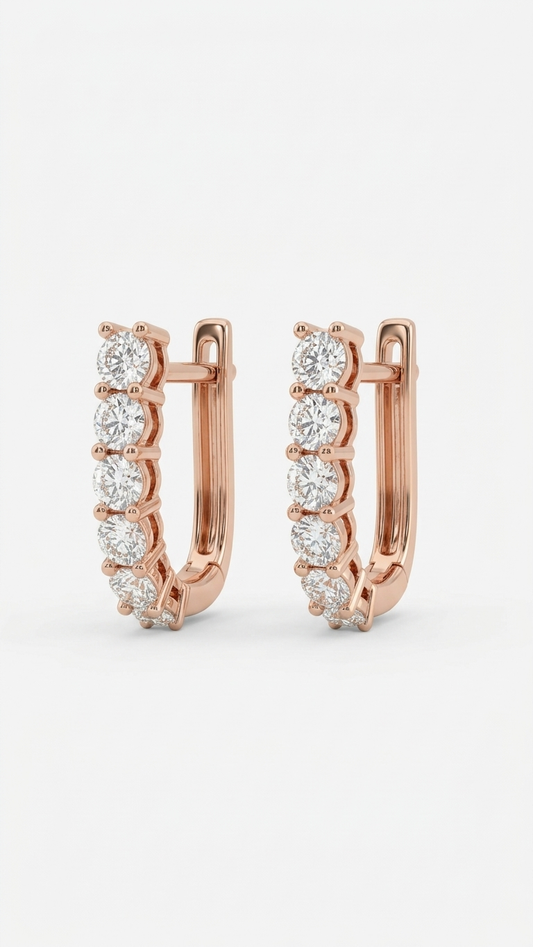 Daphne rose gold hoop earrings set with lab grown diamonds, on white, Luma Jewellery