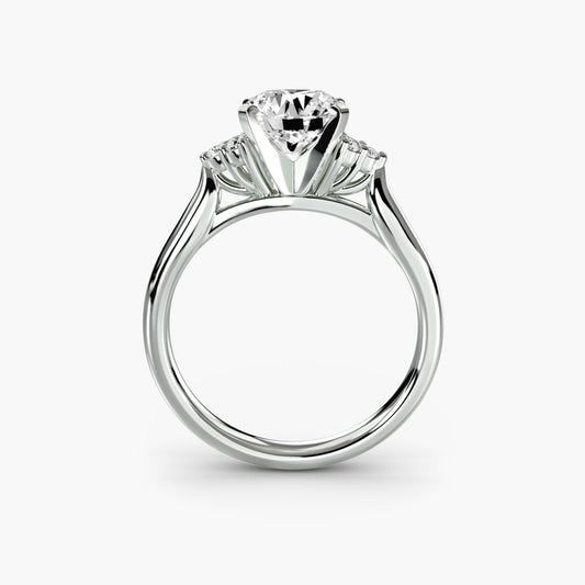 Eira engagement ring setting with round cut diamond in white gold, top view, Luma Jewellery