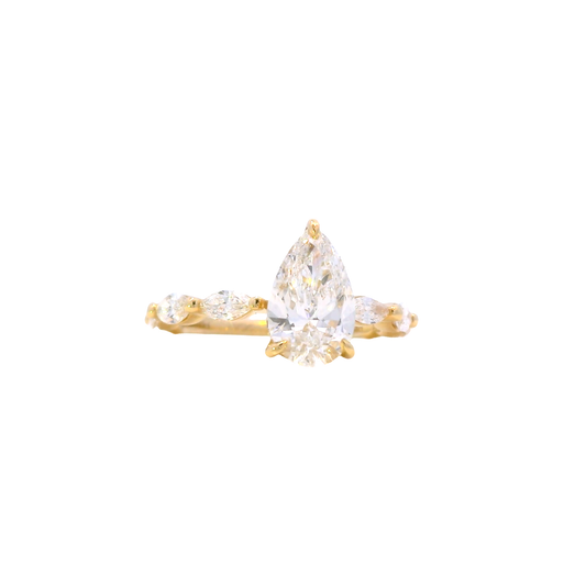 Elandra tapered pear diamond ring, side view, Luma Jewellery