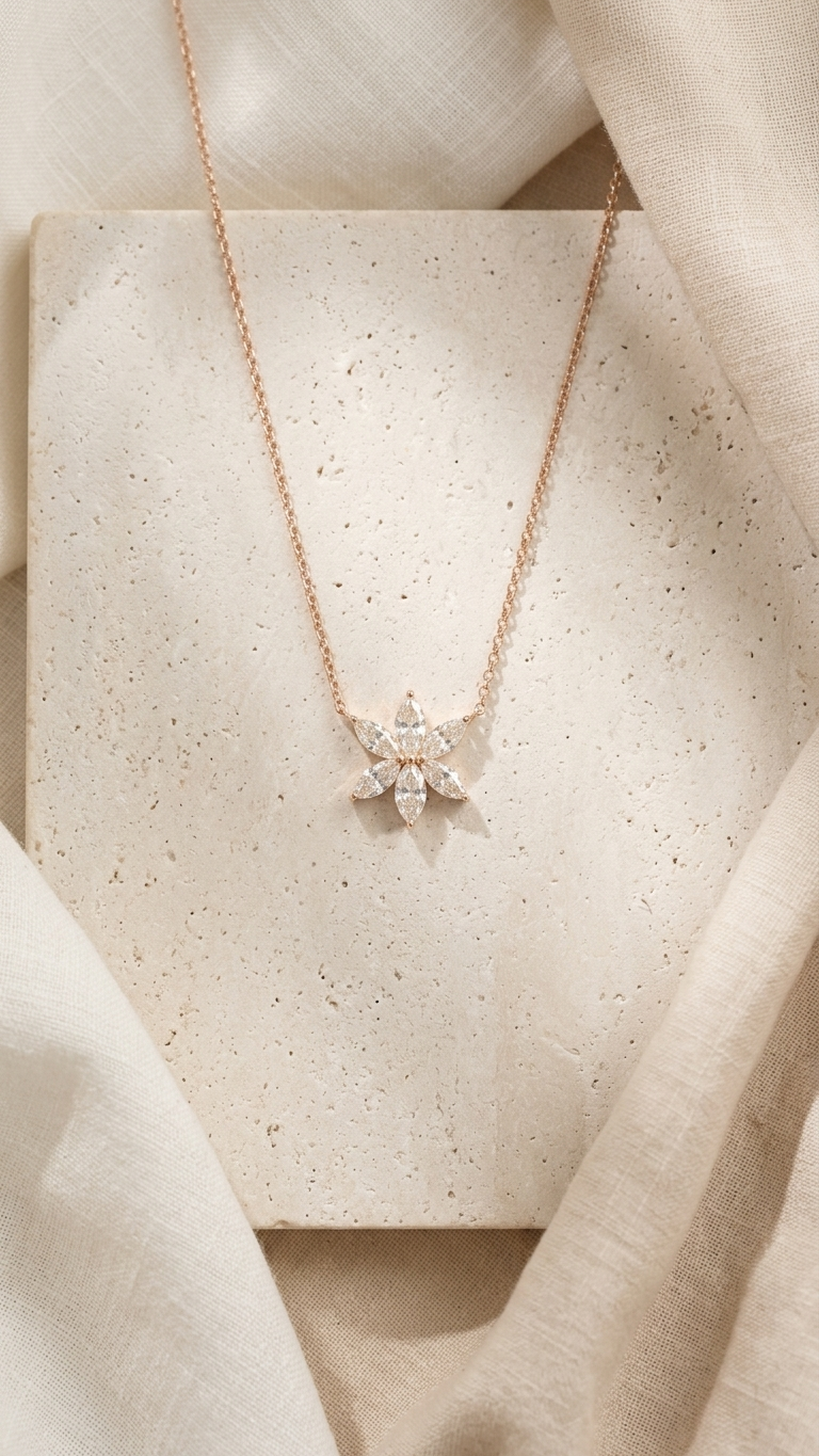 Elara marquise cut diamond necklace, 14k rose gold, Luma Jewellery