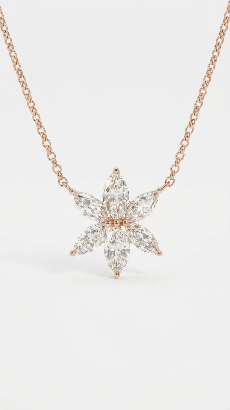 Elara marquise lab grown diamond necklace in 14k rose gold, 1.09ct, Luma Jewellery