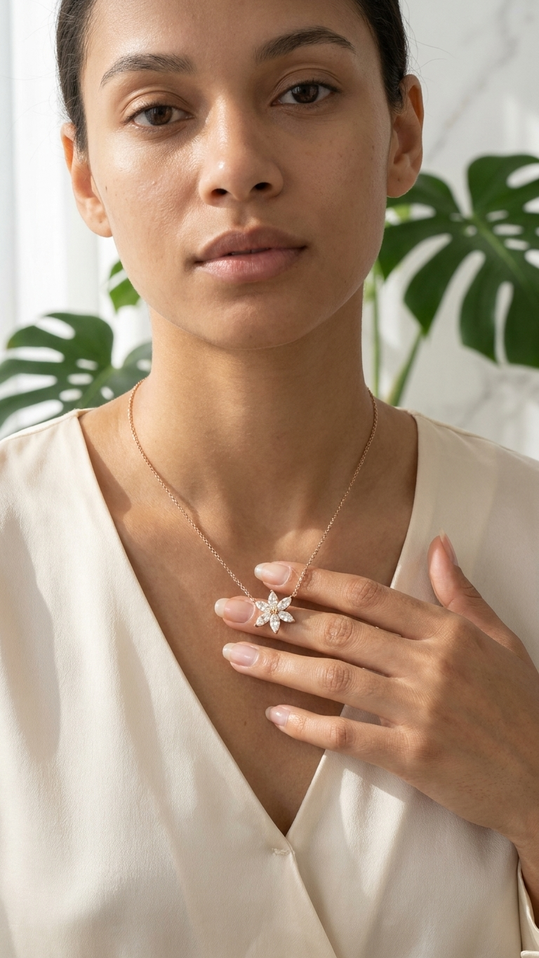Elara starburst diamond cluster pendant on rose gold chain, Luma Jewellery
