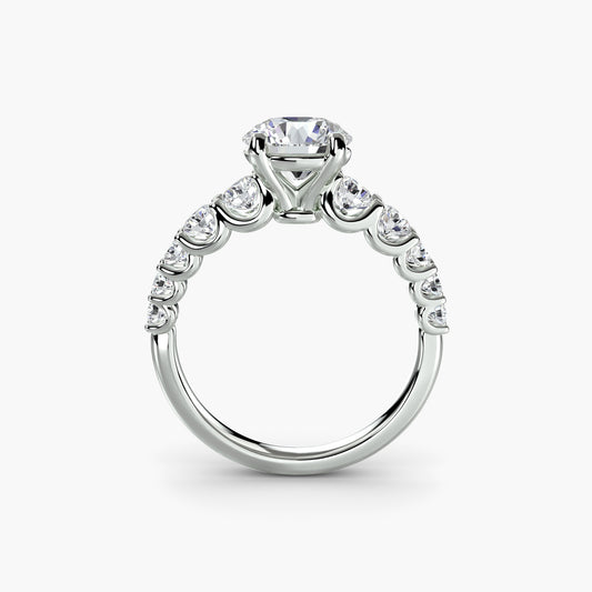 Elina engagement ring setting with round cut diamond in white gold, top view, Luma Jewellery