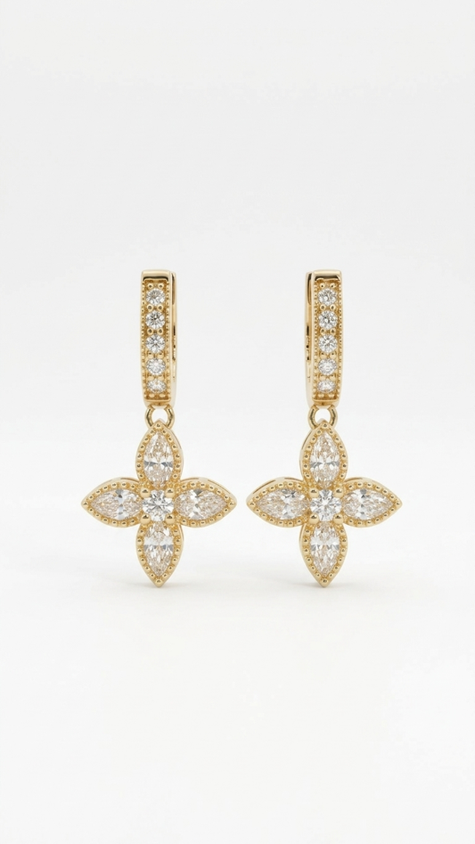 Fiore gold flower earrings with 1.02ct lab grown diamonds, on white, Luma Jewellery