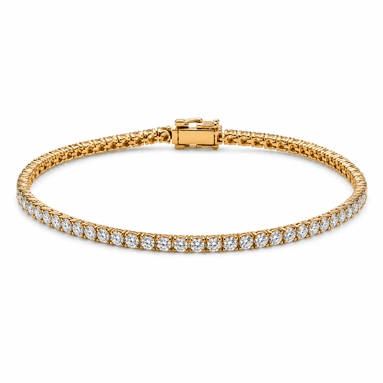 Isaline Fine Line 9k yellow gold lab grown diamond tennis bracelet on white