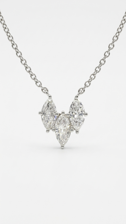 Isara white gold pendant necklace with marquise cut lab grown diamonds on white, Luma Jewellery