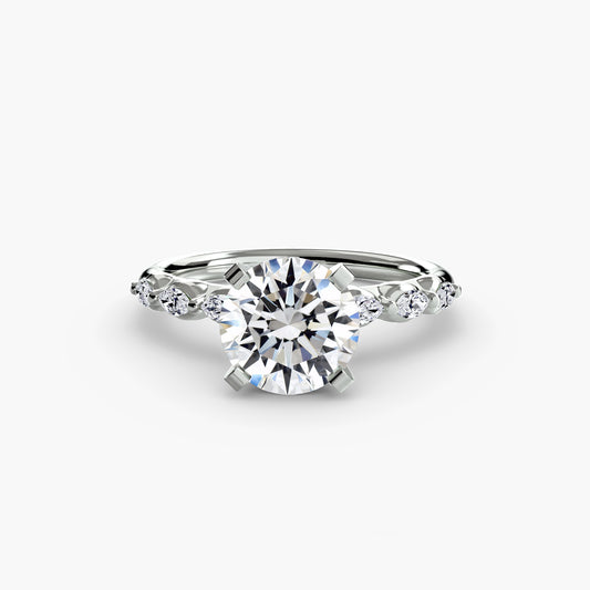 Kaida engagement ring setting with round cut diamond in white gold, top view, Luma Jewellery