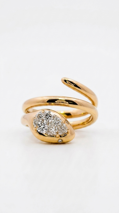 Lira pear cut diamond serpent ring, 14k yellow gold, Luma Jewellery