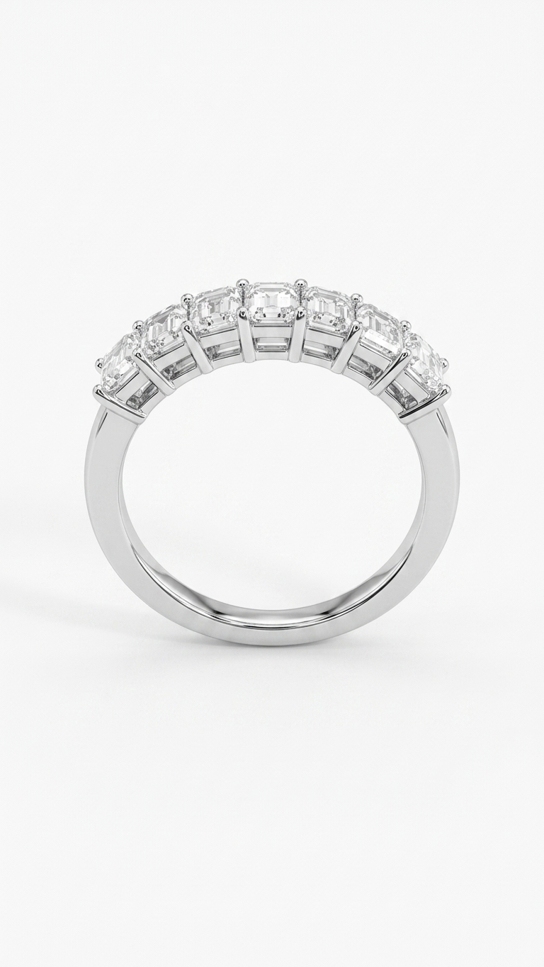 Lucine half-eternity ring with emerald cut lab grown diamonds, 1.48ct, Luma Jewellery