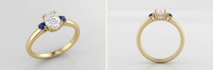 Eilon Oval Diamond & Sapphire Trilogy Ring in 9k Yellow Gold