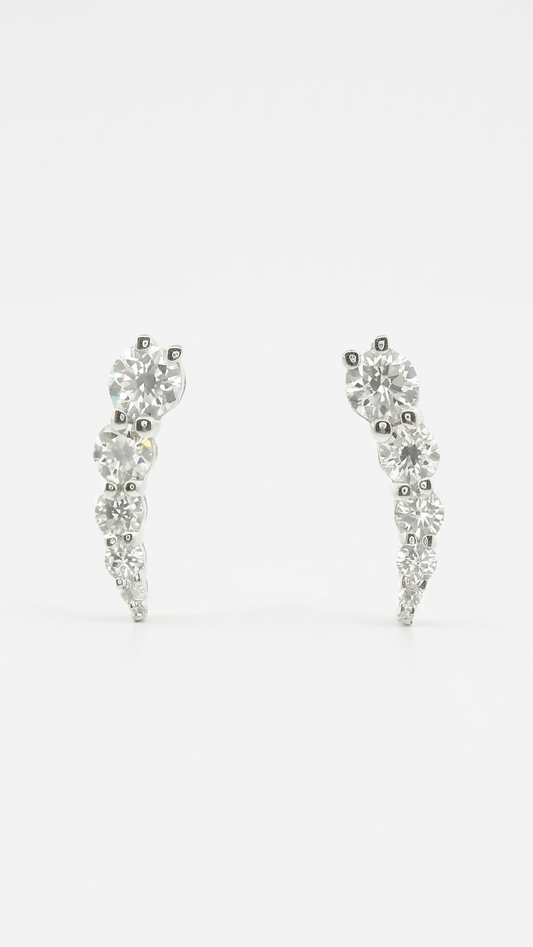 Lysa white gold curved stud earrings set with lab grown diamonds, on white, Luma Jewellery