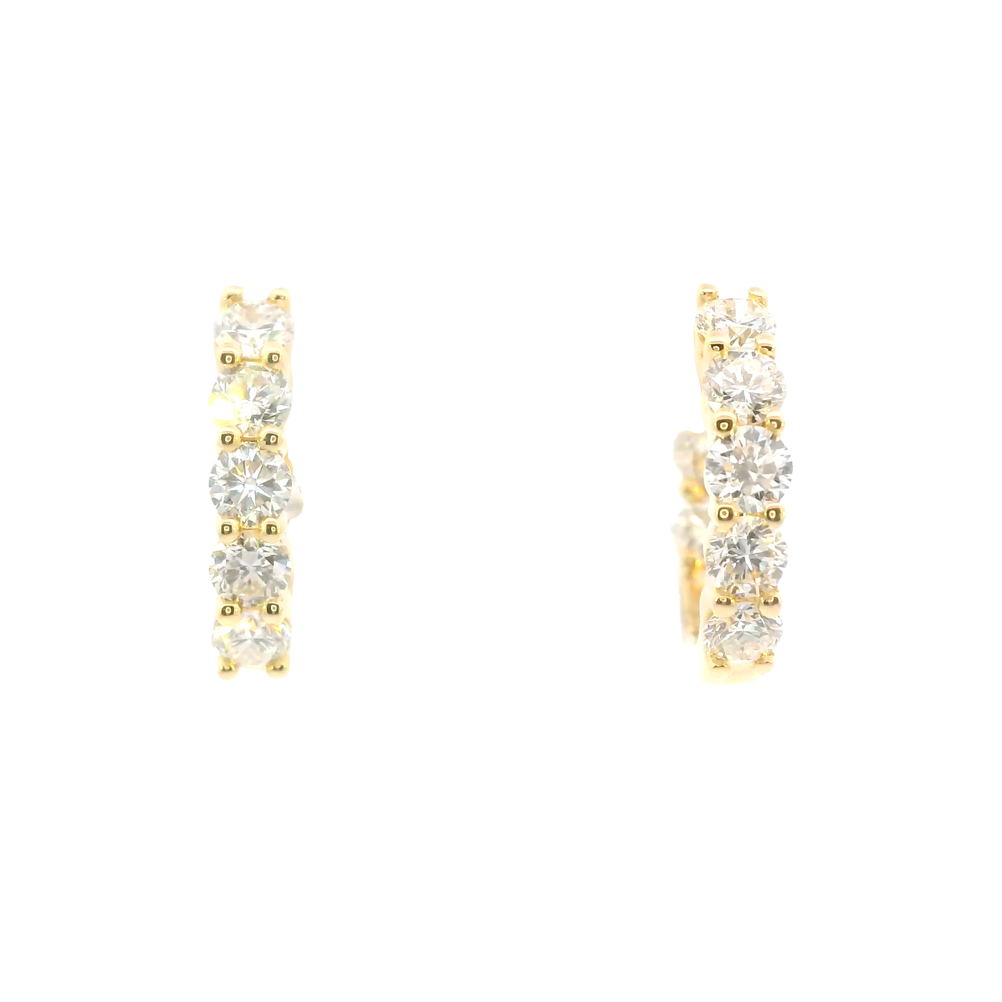 Gold hoop earrings with clear gemstones on a white background