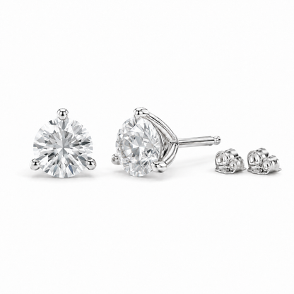 Three claw martini lab grown diamond stud earrings in white gold with butterfly backs
