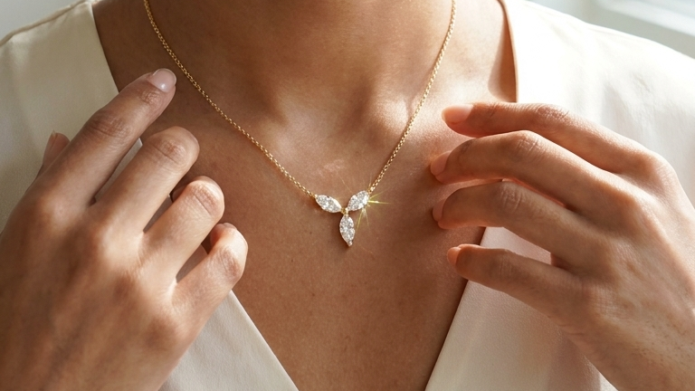 Neriah marquise cut diamond necklace, 14k yellow gold, Luma Jewellery