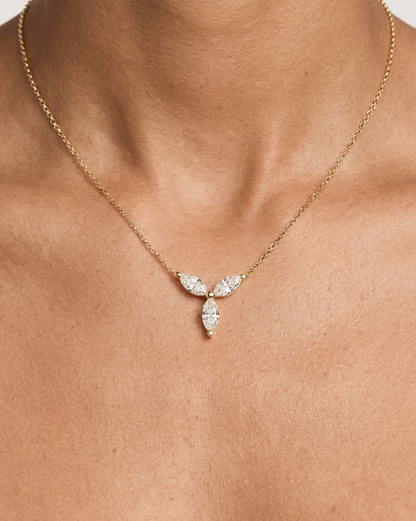 Neriah three marquise diamond pendant on yellow gold chain, Luma Jewellery