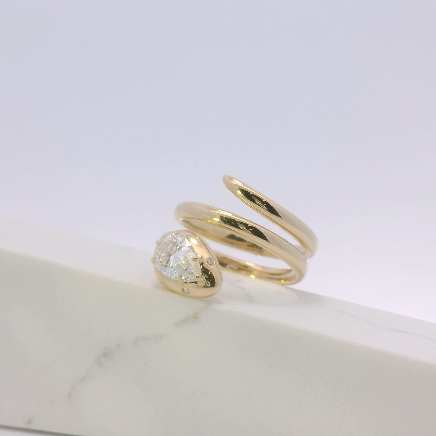 Nerida serpent ring, side view, lab grown diamond, Luma Jewellery
