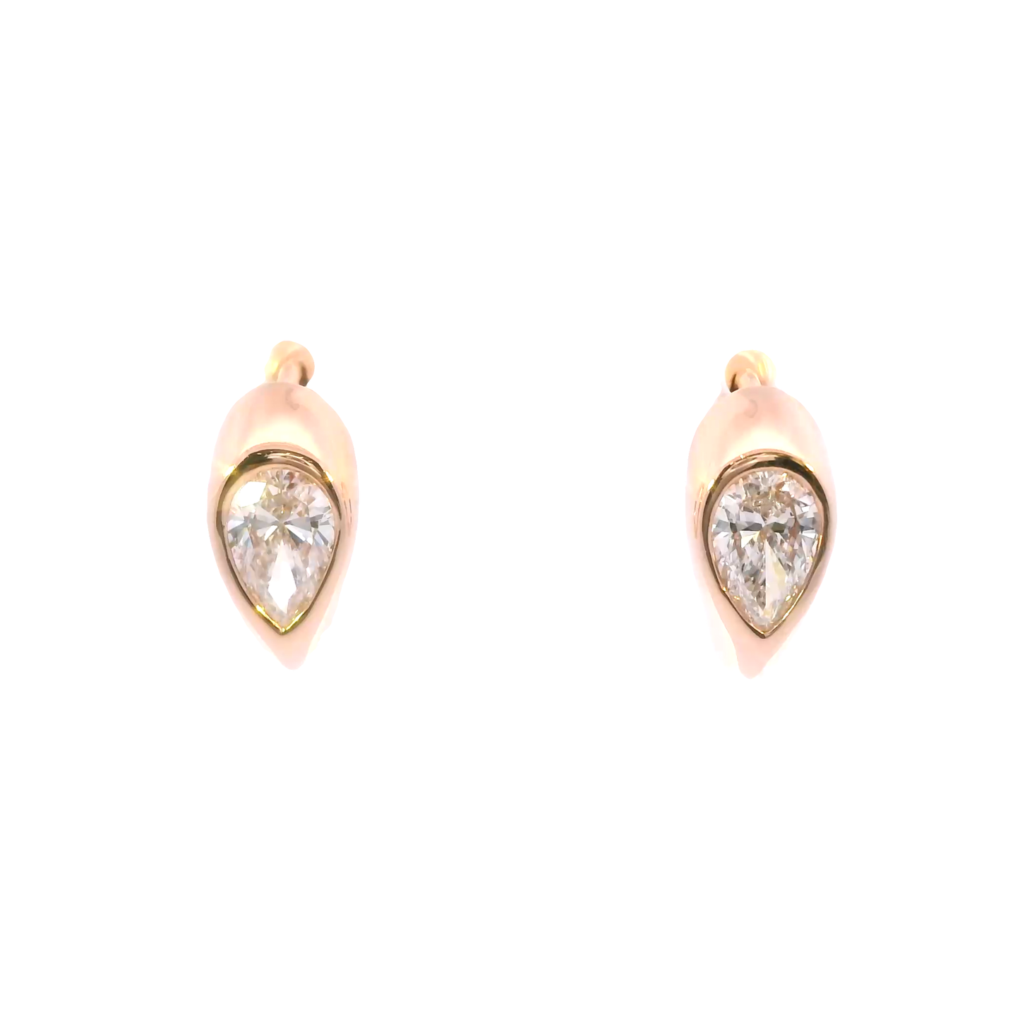 Rose gold teardrop earrings with clear gemstones on a white background