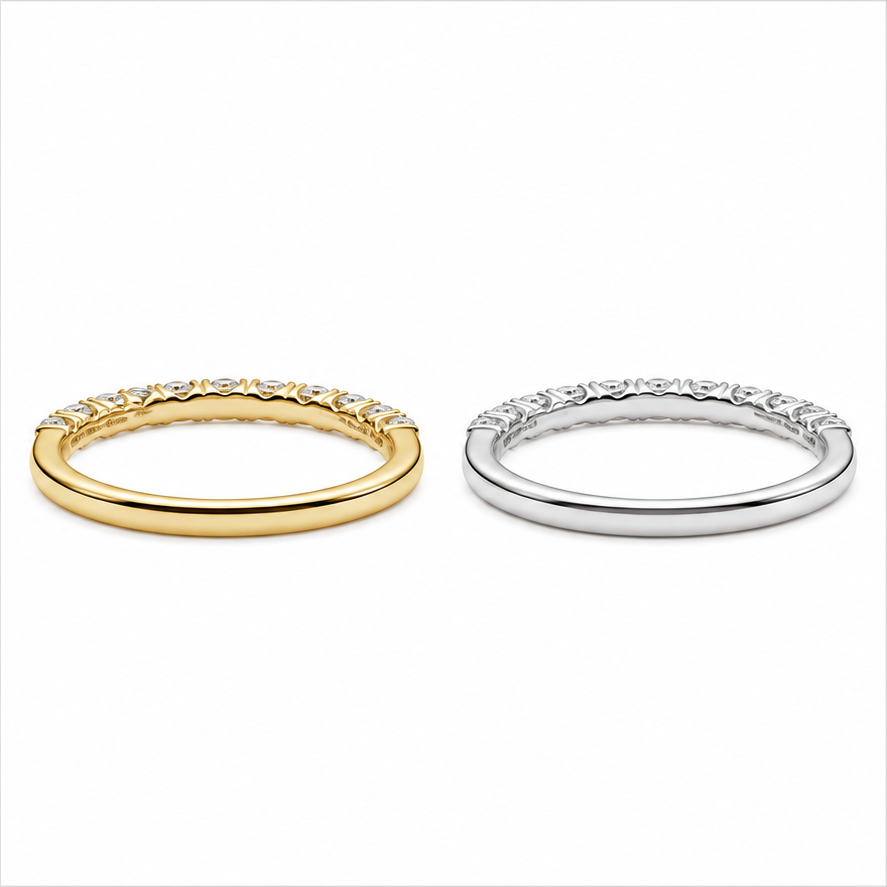 Nerisse round diamond half eternity ring side profile in white gold