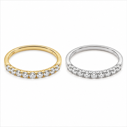 Nerisse round diamond half eternity ring top view in white gold