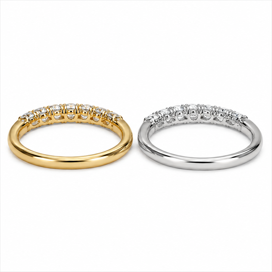 Ottilie round diamond half eternity ring side profile in white gold