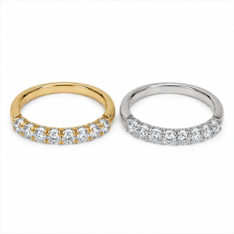 Ottilie round diamond half eternity ring top view in white gold