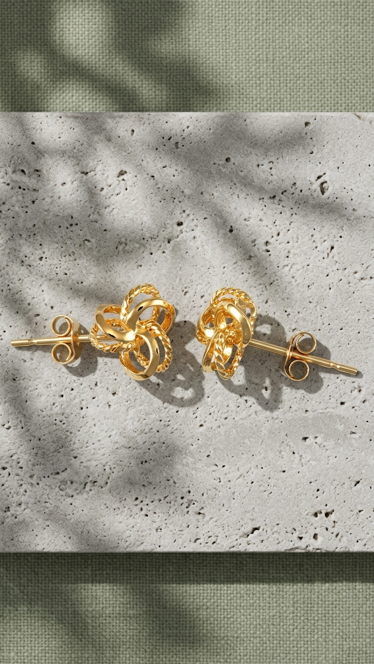 Sanna 9k yellow gold knot stud earrings, Luma Jewellery