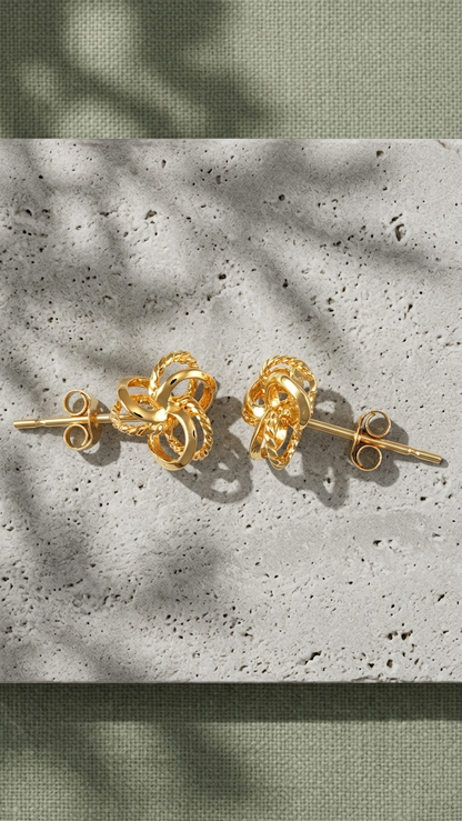 Sanna 9k yellow gold knot stud earrings, Luma Jewellery