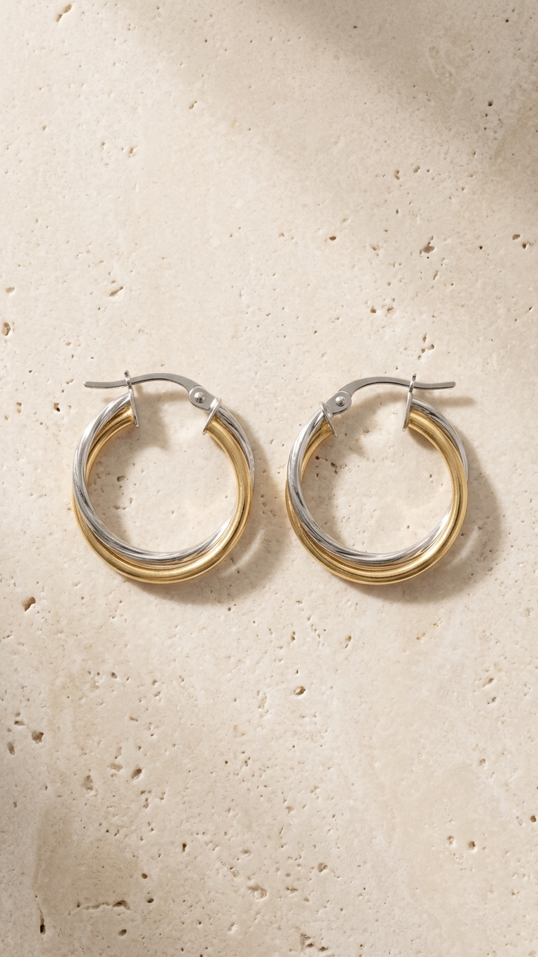 Selena 9k yellow and white gold creole earrings, Luma Jewellery