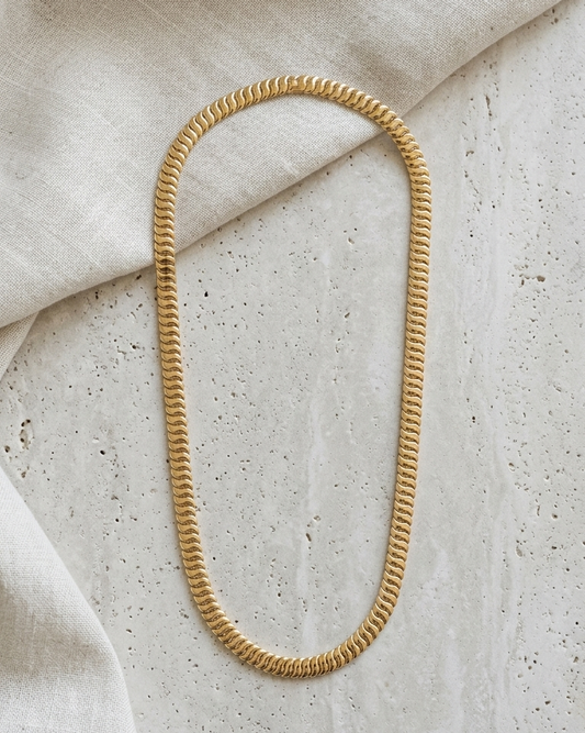 Yellow Gold Ribbed Omega Snake Necklace