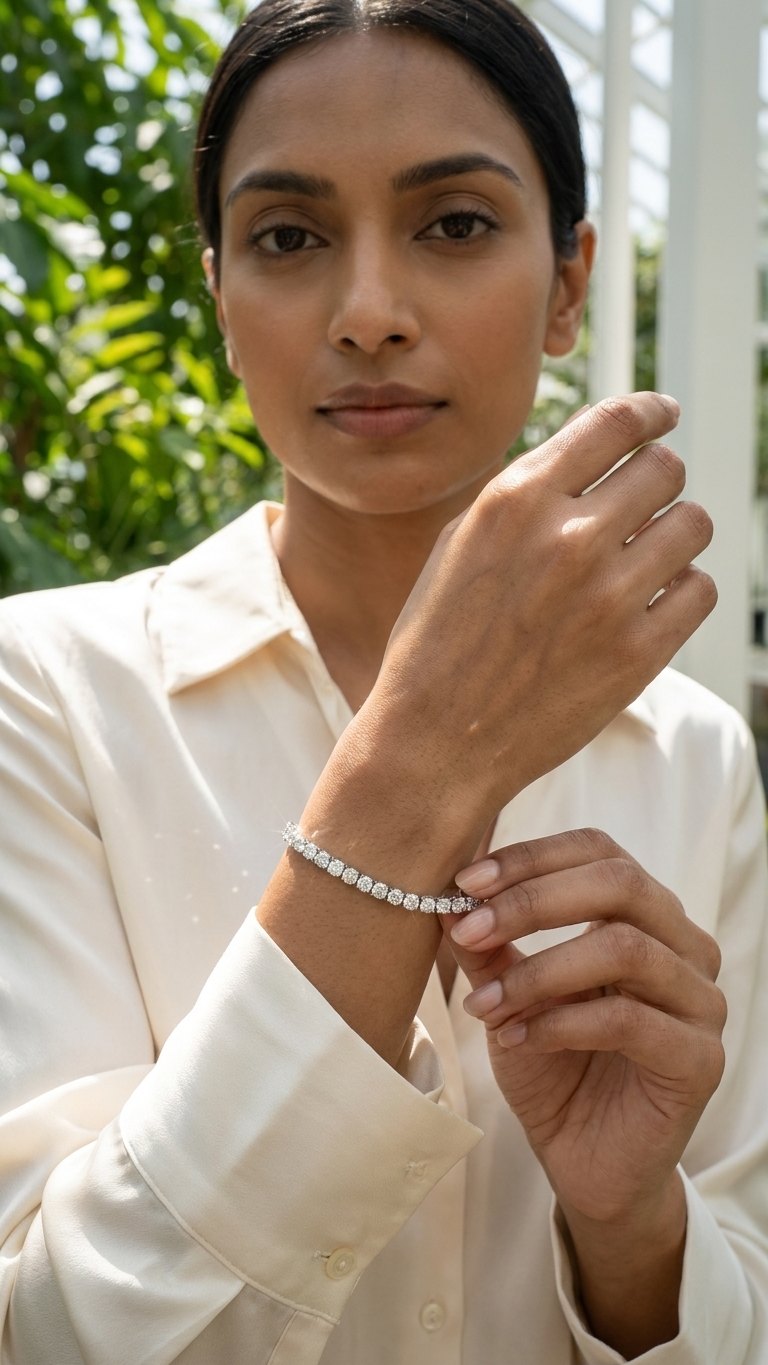 Ameline classic set platinum lab grown diamond tennis bracelet, Luma Jewellery
