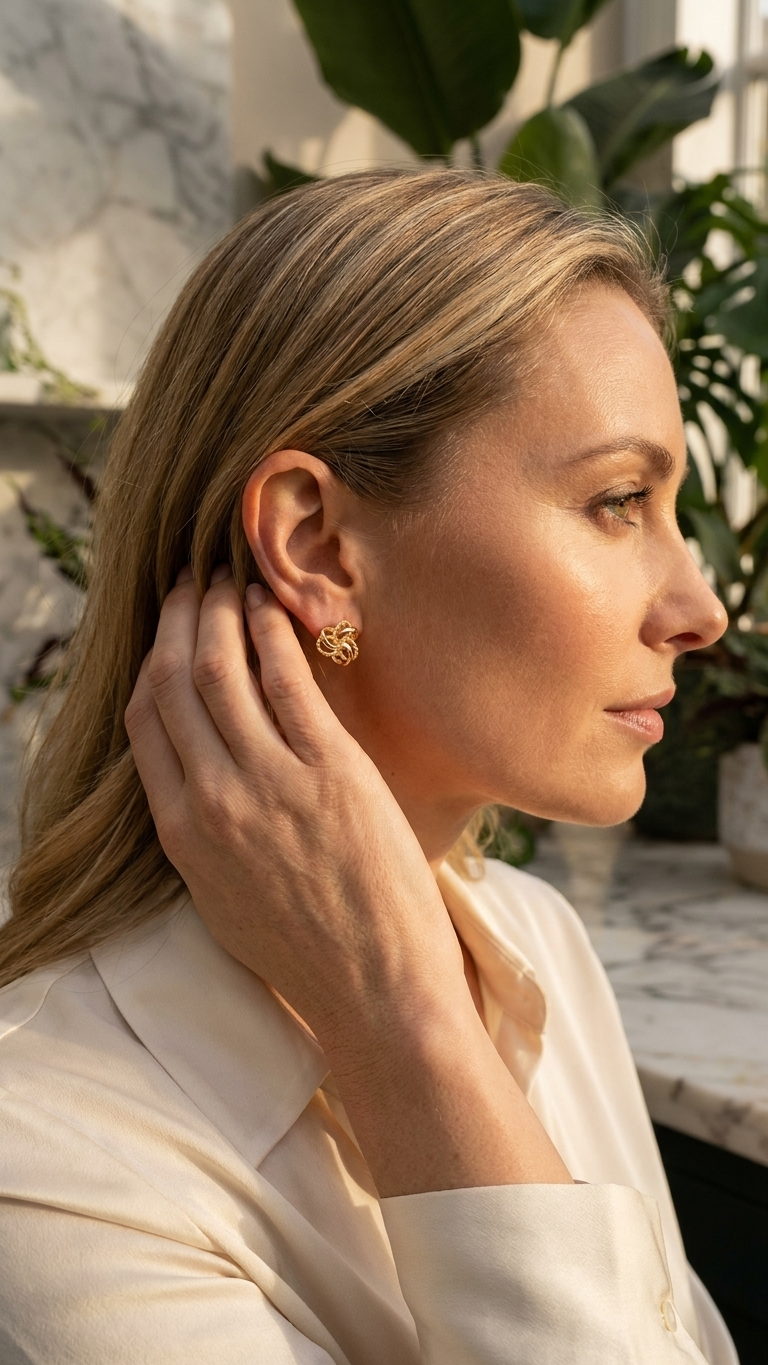 Sanna 9k yellow gold knot stud earrings, Luma Jewellery