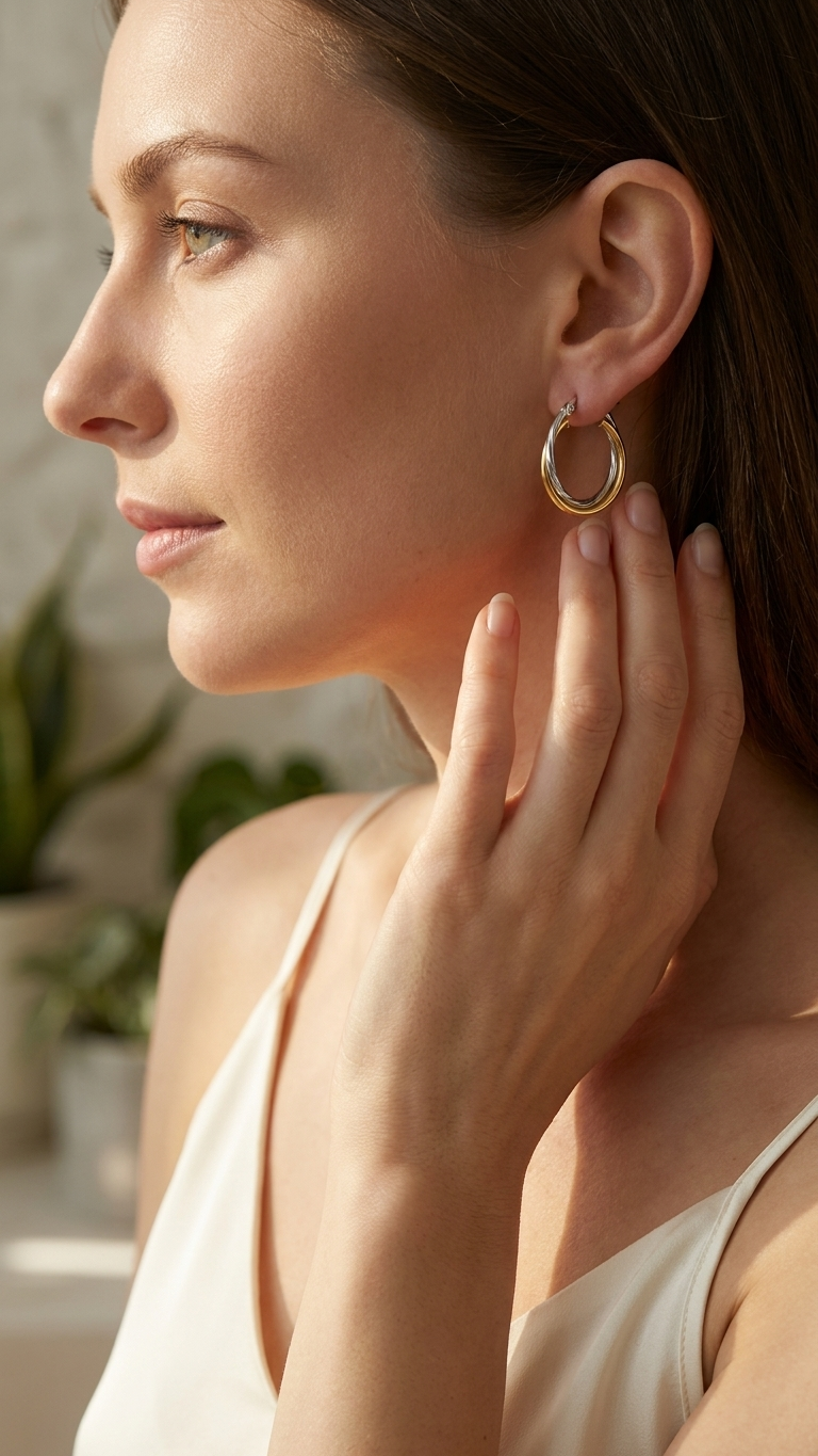 Selena 9k yellow and white gold creole earrings, Luma Jewellery
