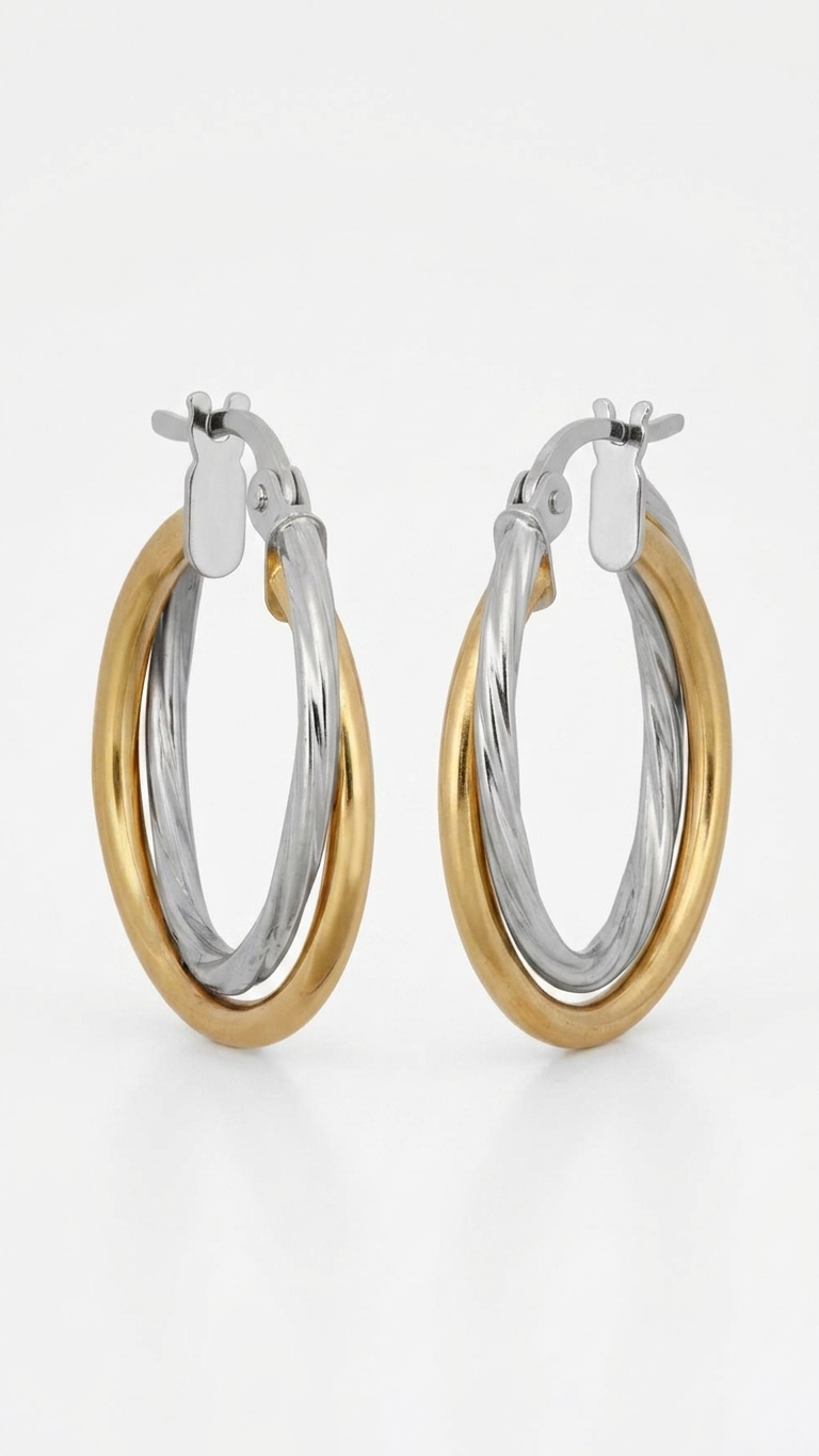 Selena 9k yellow and white gold creole earrings, Luma Jewellery