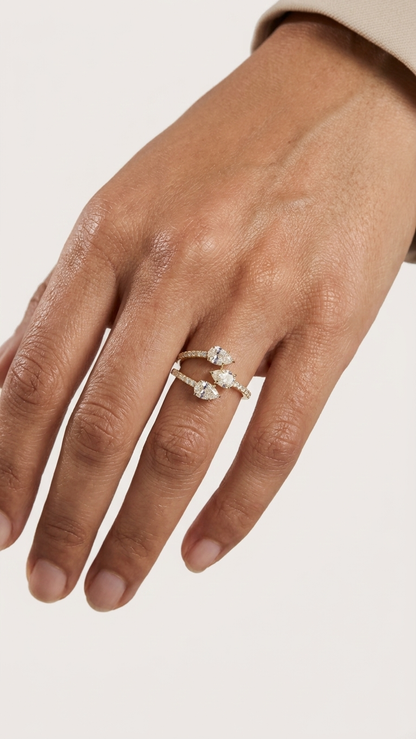 Salma triple headed serpent ring with pear cut diamonds, Luma Jewellery