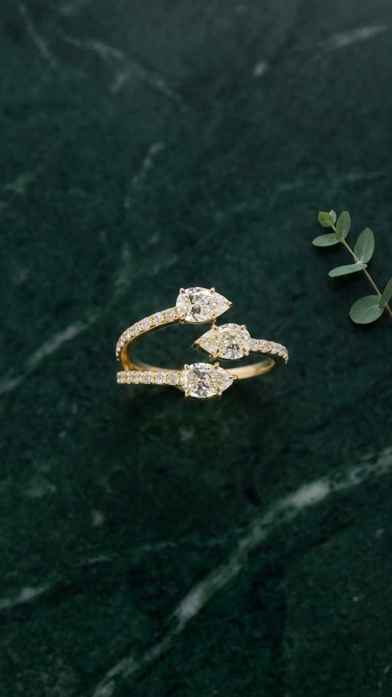 Salma 14k yellow gold tri-serpent ring with lab grown diamonds, Luma Jewellery
