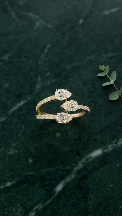 Salma 14k yellow gold tri-serpent ring with lab grown diamonds, Luma Jewellery