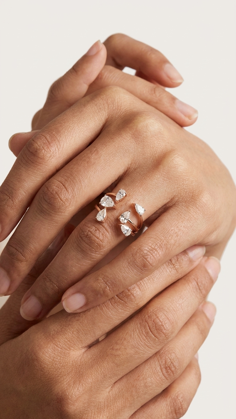 Sapphira open band ring with six pear cut lab grown diamonds, Luma Jewellery