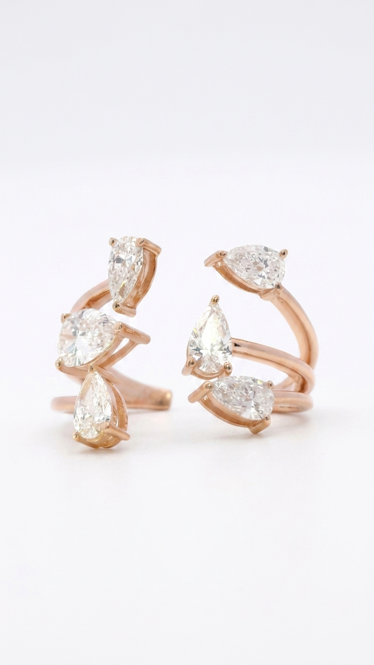 Sapphira pear cut lab grown diamond ring in 14k rose gold, 1.47ct, Luma Jewellery