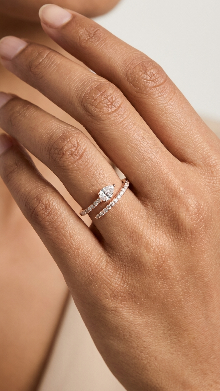 Serica rose gold diamond serpent ring, side view, Luma Jewellery