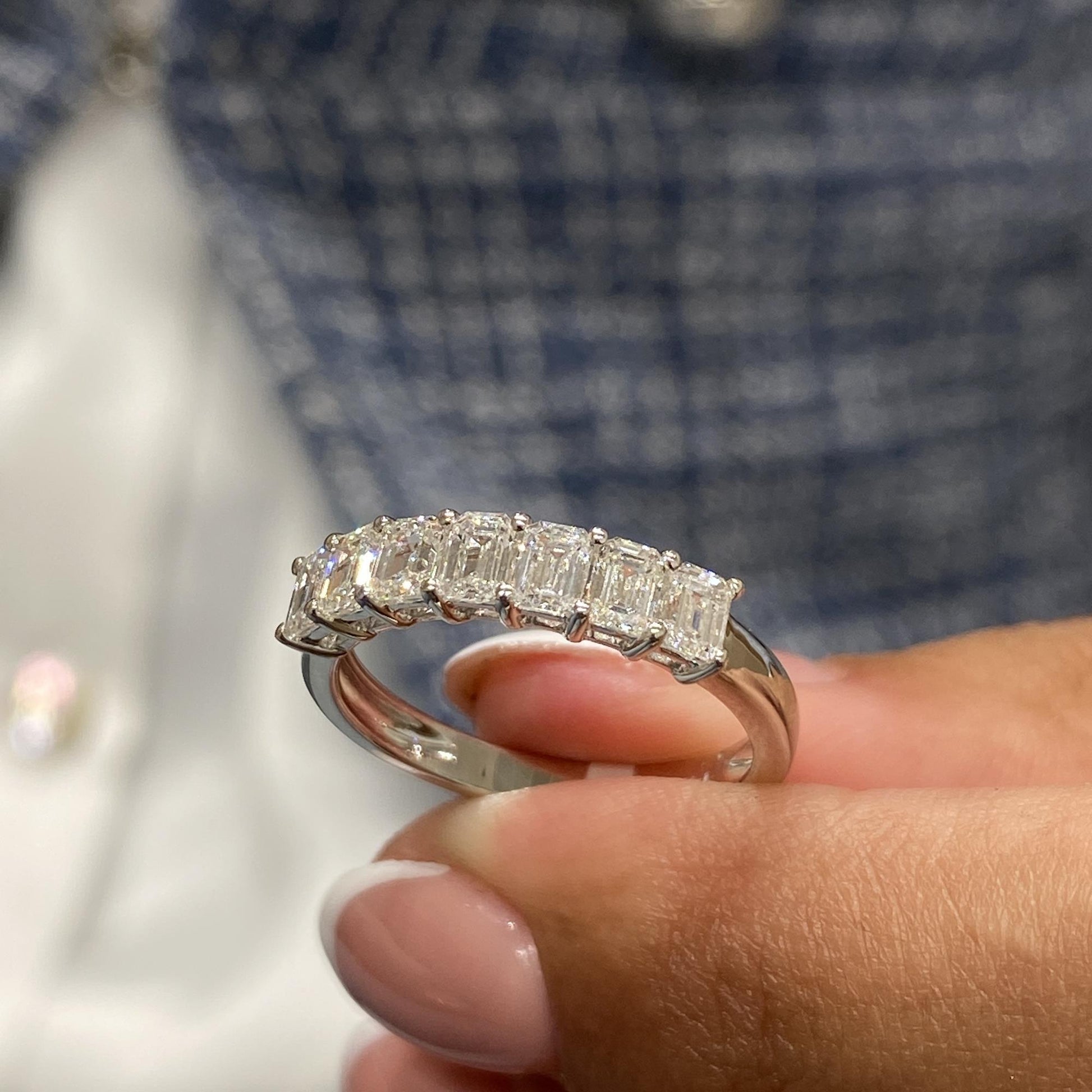 Solenne emerald cut half-eternity ring, yellow gold, Luma Jewellery
