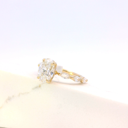 Soraya oval diamond engagement ring, side view, Luma Jewellery